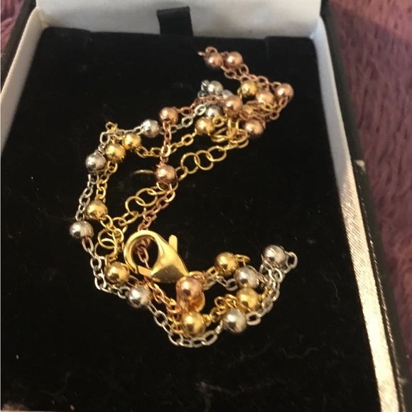 NEW TRICOLORED Rose, Yellow & White 14K Gold Over 925 3 Row Link Bracelet - Picture 3 of 7